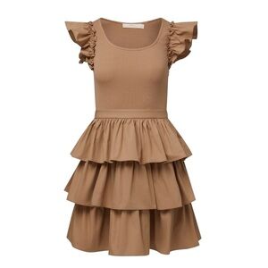 Rachel Parcell Ruffle Tank Dress Women's Size 14 Warm Taupe Cotton Poplin Mini